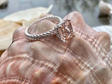 2.6ct Radiant Cut Peach Morganite Braided Solitaire Ring 14k White Gold Finish