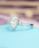 2.5ct Pear Cut VVS1 Diamond Halo Vintage Engagement Ring 14k White Gold Finish