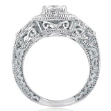 1.58ct Round Diamond Engagement Ring Halo Milgrain Vintage 14k White Gold Finish