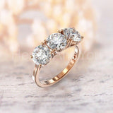 2.1ct Round Cut Moissanite Three Stone Engagement Ring 14k Rose Gold Plated