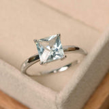 2.2ct Engagement Ring Princess Cut Blue Aquamarine Solitaire 14k White Gold Over