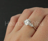 2.2ct Round Cut Moissanite Three Stone Engagement Ring 14k White Gold Plated