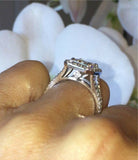 1.5ct Radiant Cut Diamond Halo Solitaire Engagement Ring 14k White Gold Finish