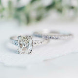 1.7ct Cushion Cut VVS1D Diamond Engagement Ring Bridal Set 14k White Gold Finish