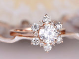 Flower Solitaire Engagement Ring 2ct Round Cut VVS1 Diamond 14k Rose Gold Finish