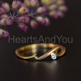 0.07ct Round Cut Moissanite Wave Dainty Engagement Ring 14K Yellow Gold Plated