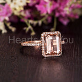 1.2ct Emerald Cut Simulated Morganite Halo Engagement Ring 14k Rose Gold Plated