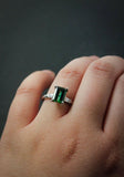 1.5ct Green Emerald Cut Diamond Trilogy Engagement Ring 14k White Gold Finish