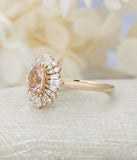2ct Oval Cut Morganite Engagement Ring Diamond Ballerina 14k Yellow Gold Finish
