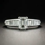 3ct Emerald Cut Diamond Baguette Accent Engagement Ring 14k White Gold Finish