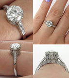 5Ct Round Cut Diamond Queens Crown Vintage Engagement Ring 14K White Gold Finish