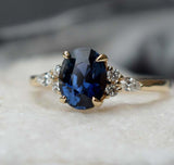 2ct Engagement Ring Oval Cut Blue Sapphire Diamond Petite 14k Yellow Gold Finish