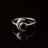 0.3ct Engagement Ring Round Cut Red Garnet Crescent Moon 14k White Gold Finish