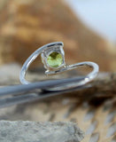 1ct Engagement Ring Round Cut Green Peridot Bypass Solitaire 14k White Gold Over