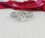 2.2ct Round Cut Moissanite Solitaire Cluster Shank Ring 14k White Gold Plated