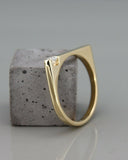 0.10Ct Round Cut Diamond Unique Signet Minimalist Ring 14K Yellow Gold Finish
