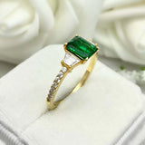 2.4ct Green Emerald Cut Solitaire Accents Engagement Ring 14k Yellow Gold Finish