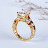 3Ct Emerald Cut Diamond Ruby Accent Vintage Engagement Ring 14K Yellow Gold Over