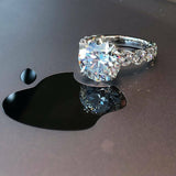 4Ct Round Cut Diamond Solitaire with Accent Engagement Ring 14K White Gold Finis