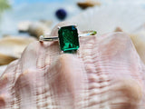 2.2ct Green Emerald Cut Simulated Solitaire Engagement Ring 14k WhiteGold Plated