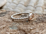 1ct Oval Cut Simulated Peach Morganite Twist Rope Ring 14k White Gold Plated