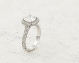 5Ct Cushion Cut DVVS1 Diamond Accent Gatsby Engagement Ring 14K White Gold Over