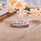 0.3ct Round Cut Simulated Ruby Half Eternity Wedding Band 14k White Gold Plated