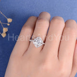 2.1ct Round Cut Moissanite Floral Milgrain Halo Women Ring 14k White Gold Plated