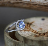 2ct Round Cut Blue Tanzanite Engagement Ring 14k White Gold Finish Halo Wedding