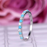 2Ct Round Cut Alternate Diamond Turquoise Half Eternity Band 14K White Gold Over