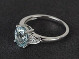 2ct Engagement Ring Oval Cut Aquamarine Accent with Solitaire 14k WhiteGold Over