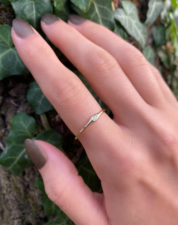 0.06ct Engagement Ring Round Diamond Solitaire Minimalist 14k Yellow Gold Finish