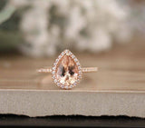 2ct Pear Cut Champagne Morganite Solitaire Engagement Ring 18k Rose Gold Finish