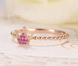 0.4ct Round Cut Simulated Pink Ruby Beaded Queen Tiara Ring 14k Rose Gold Plated
