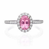 2.3ct Engagement Ring Oval Cut Pink Sapphire Diamond Halo 14k White Gold Finish