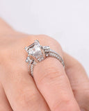 5Ct Emerald Cut Diamond Vintage Solitaire with Accent Ring 14K White Gold Finish