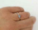 0.5ct Engagement Ring Round Cut Aquamarine Minimalist Trilogy 14k WhiteGold Over