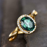 2.3ct Engagement Ring Oval Cut Green Emerald Halo Infinity 14k YellowGold Finish