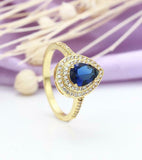 2.5ct Pear Cut Blue Sapphire Engagement Ring Double Halo 14k Yellow Gold Finish