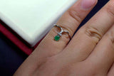 0.55ct Engagement Ring Round Cut Green Emerald Crown Petite 14k WhiteGold Finish