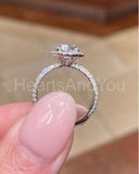 2.2ct Oval Cut Simulated Diamond Pave Accented Halo Ring 14K White Gold Plated