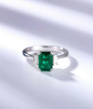 2ct Green Emerald Cut Engagement Ring Baguette Accent Trilogy 14k WhiteGold Over
