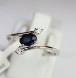 0.9ct Oval Cut Blue Sapphire Diamond ByPass Engagement Ring 14k White Gold Over