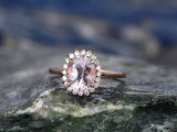 3ct Oval Peach Morganite Floral Diamond Halo Engagement Ring 14K Rose Gold Over