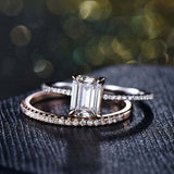 1.5ct Emerald Cut VVS1D Diamond Engagement Ring Bridal Set 14k Dual Gold Finish