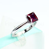 0.4ct Princess Cut Simulated Pink Ruby Solitaire Ring 14k White Gold Plated