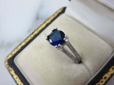 1.7ct Round Cut Blue Sapphire Engagement Ring Split Shank 14k White Gold Finish