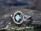 2.2ct Oval Cut Green Emerald Diamond Halo Infinity Ring 14k White Gold Finish