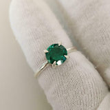 1ct Engagement Ring Round Cut Green Emerald Solitaire Women 14k WhiteGold Finish