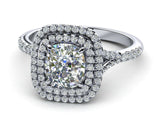 2ct Cushion Cut Diamond Engagement Ring 14k WhiteGold Over Double Halo Solitaire
